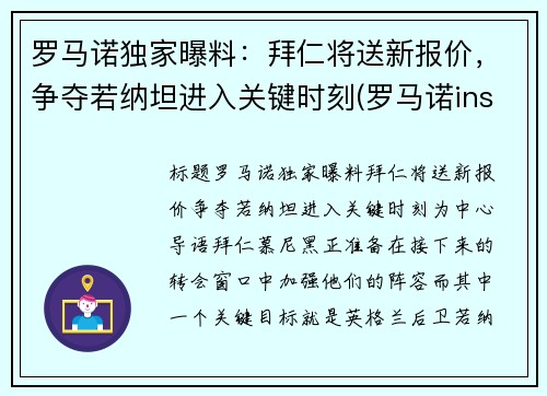 罗马诺独家曝料：拜仁将送新报价，争夺若纳坦进入关键时刻(罗马诺ins)